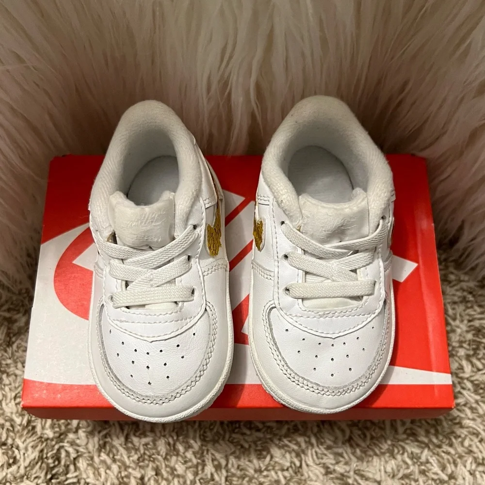 Infant Nike Air Force 1’s (Customized Gold Swooshes) - Picture 4 of 7
